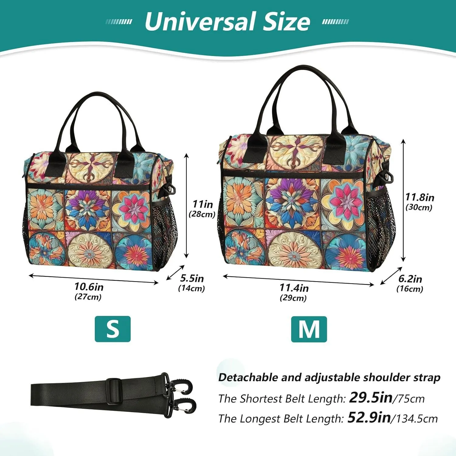 Colorful Oriental Textile Tile Print Insulated Lunch Bag with Shoulder Strap & Carry Handle, Eco-friendly Cooler Bag Tote Bag for Men,Women（522）