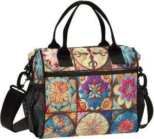 Colorful Oriental Textile Tile Print Insulated Lunch Bag with Shoulder Strap & Carry Handle, Eco-friendly Cooler Bag Tote Bag for Men,Women（522）