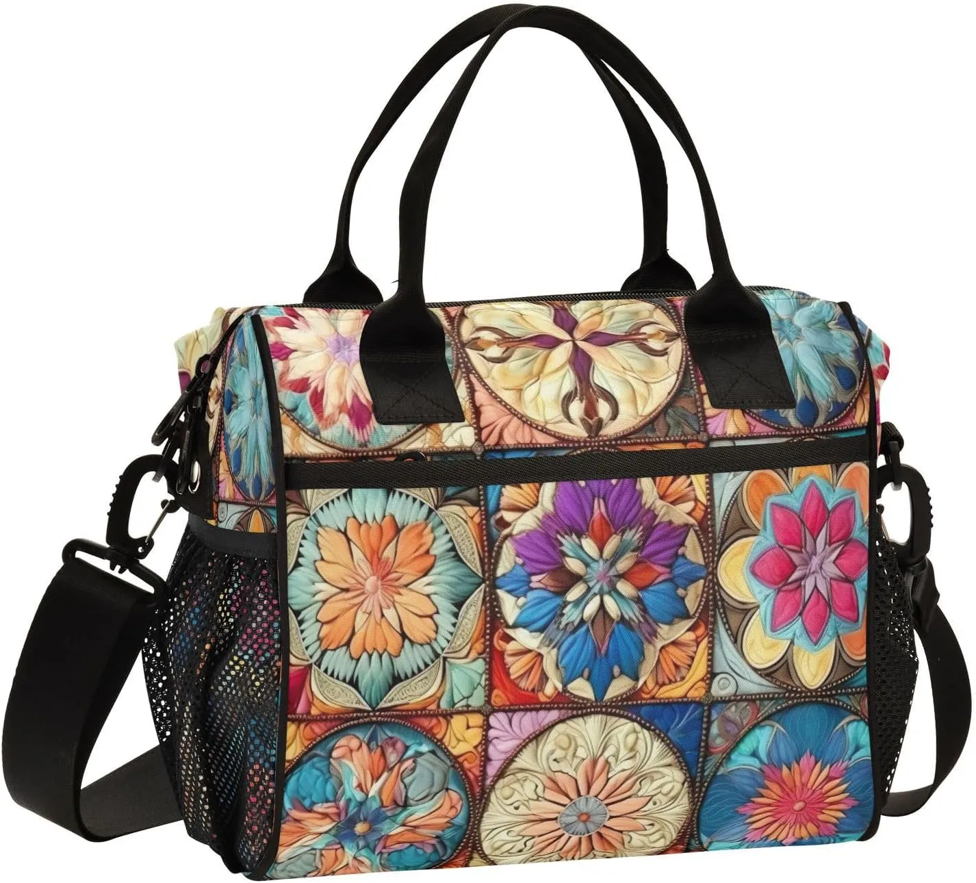Colorful Oriental Textile Tile Print Insulated Lunch Bag with Shoulder Strap & Carry Handle, Eco-friendly Cooler Bag Tote Bag for Men,Women（522）