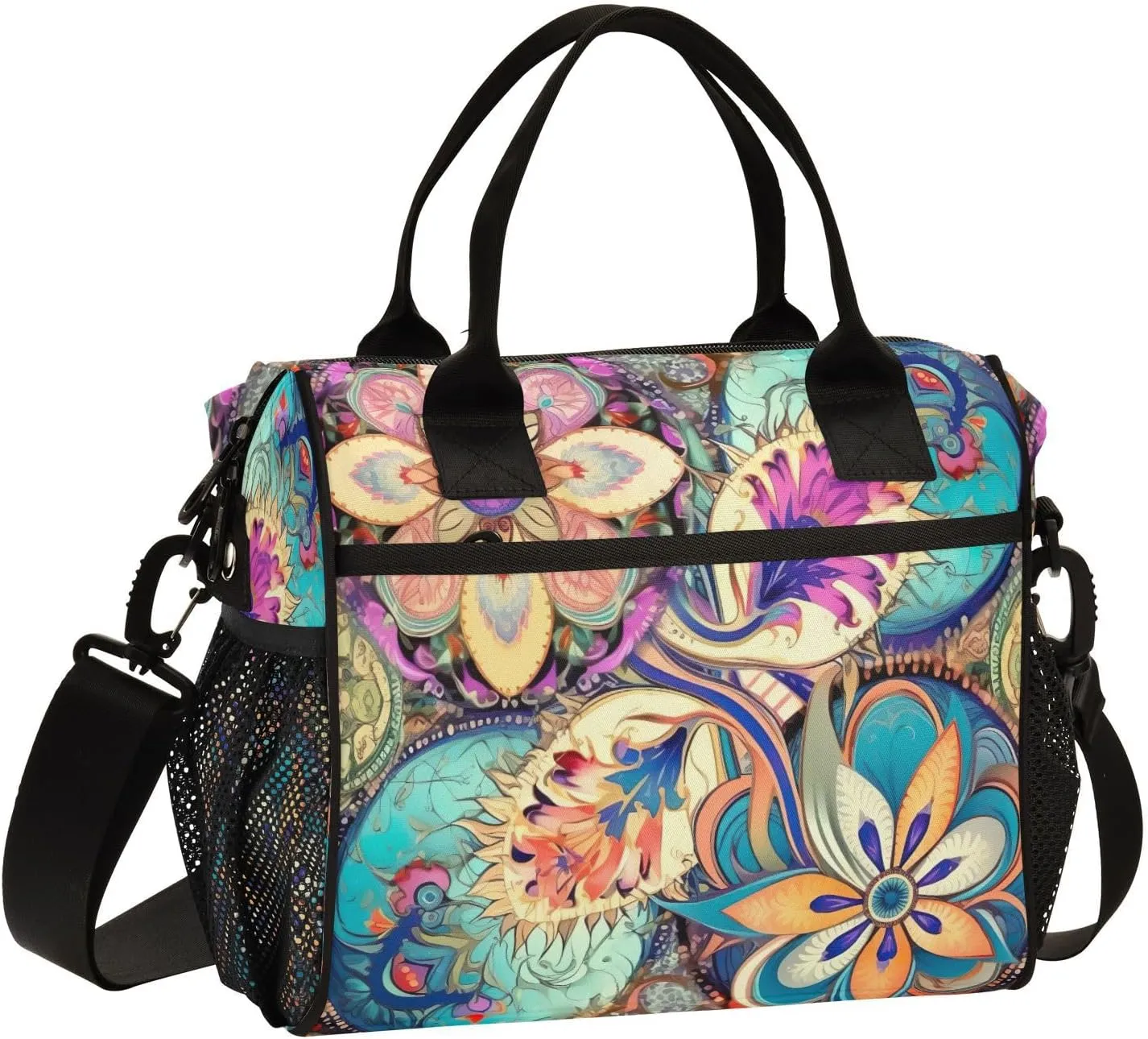 Colorful Oriental Textile Tile Print Insulated Lunch Bag with Shoulder Strap & Carry Handle, Eco-friendly Cooler Bag Tote Bag for Men,Women（528）