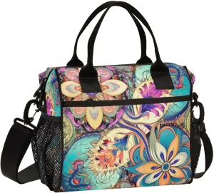 Colorful Oriental Textile Tile Print Insulated Lunch Bag with Shoulder Strap & Carry Handle, Eco-friendly Cooler Bag Tote Bag for Men,Women（528）