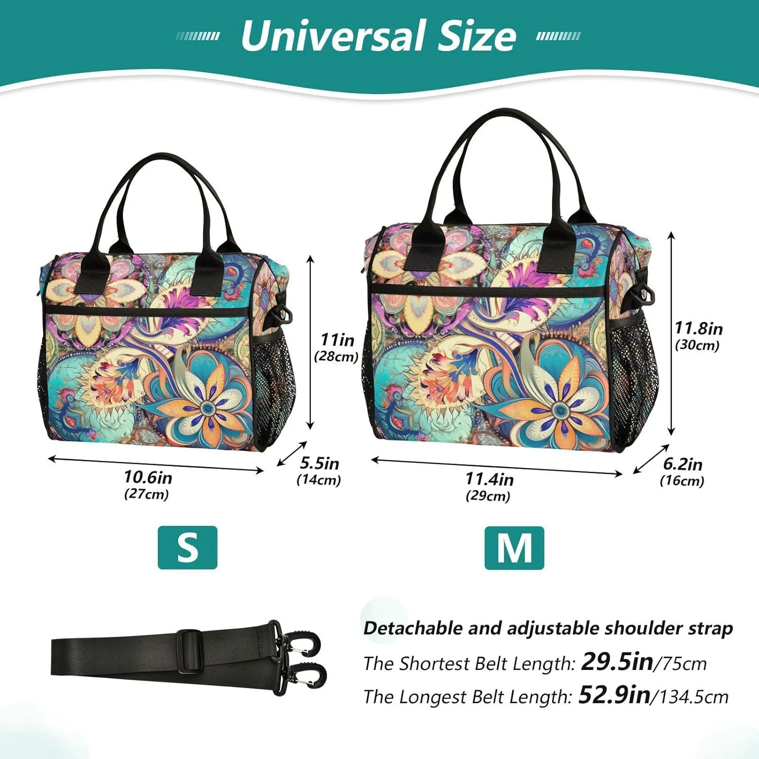 Colorful Oriental Textile Tile Print Insulated Lunch Bag with Shoulder Strap & Carry Handle, Eco-friendly Cooler Bag Tote Bag for Men,Women（528）