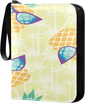 Colorful Pattern with Pineapple Card Binder, 4 Pockets Trading Card Binder Holder with 50 Sleeves Holder Album, Card Collection Binder Card Album Book for Football Basketball Baseball Games Sports Car