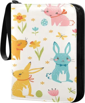 Colorful Rabbits Easter Eggs Card Binder, 4 Pockets Trading Card Binder Holder with 50 Sleeves Holder Album, Card Collection Binder Card Album Book for Football Basketball Baseball Games Sports Cards
