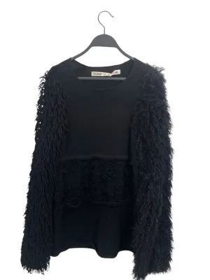 COMME des GARCONS/Sweater/OS/Wool/BLK/RUFFLED FRINGE GRUNGE KNIT