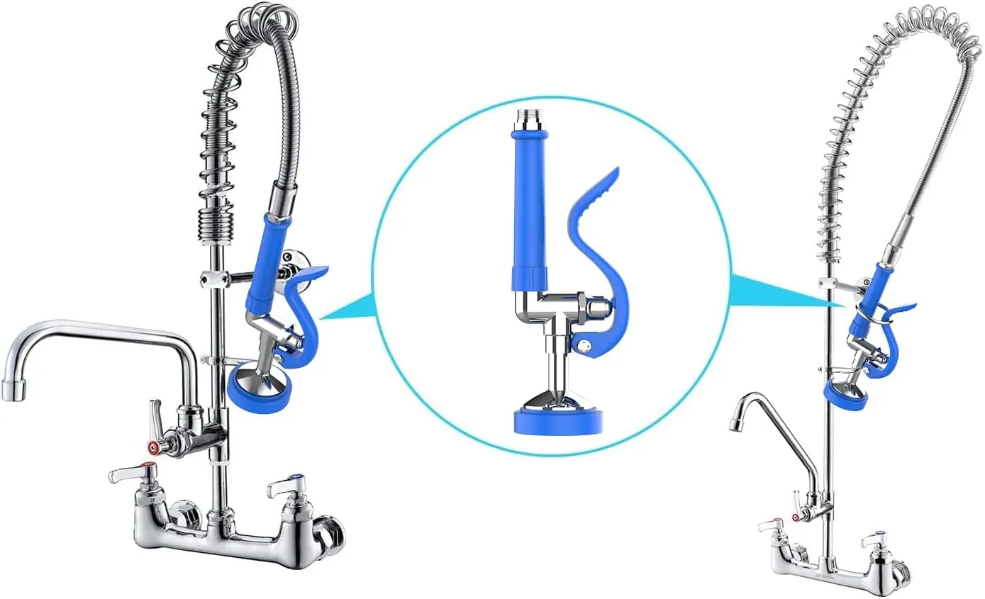Commercial Sink Sprayer Pre Rinse Spray Valve with Handle Grip Assembly, MSTJRY 1.42 GPM High Pressured Dish Sprayer for Replacement Kit of Commercial Faucet, Polished Chrome (Blue)
