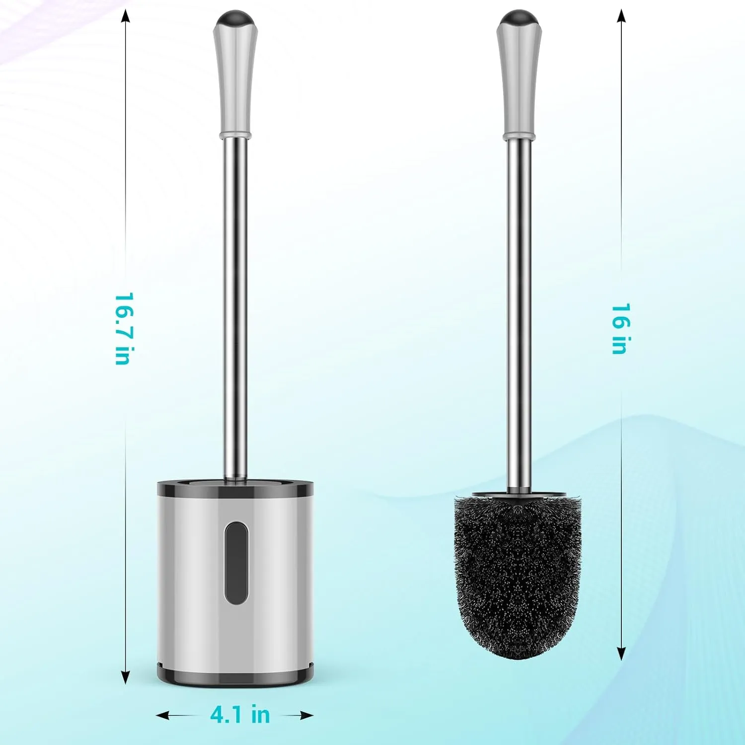 Compact Toilet Brush & Holder, 2 Pack, Stainless Steel Handle, Space Saving for Storage, Drip-Proof, Easy to Assemble, Grey & Black