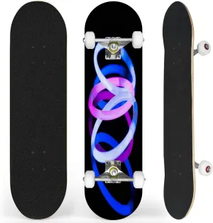Complete Skateboard with Light Painting Photography Swirls Colourful Light Long Exposure Beginner Skateboard 7-Layer Maple Wood Double Kick Concave Skate Board for Kids, Adults, Teens 31" x 8"