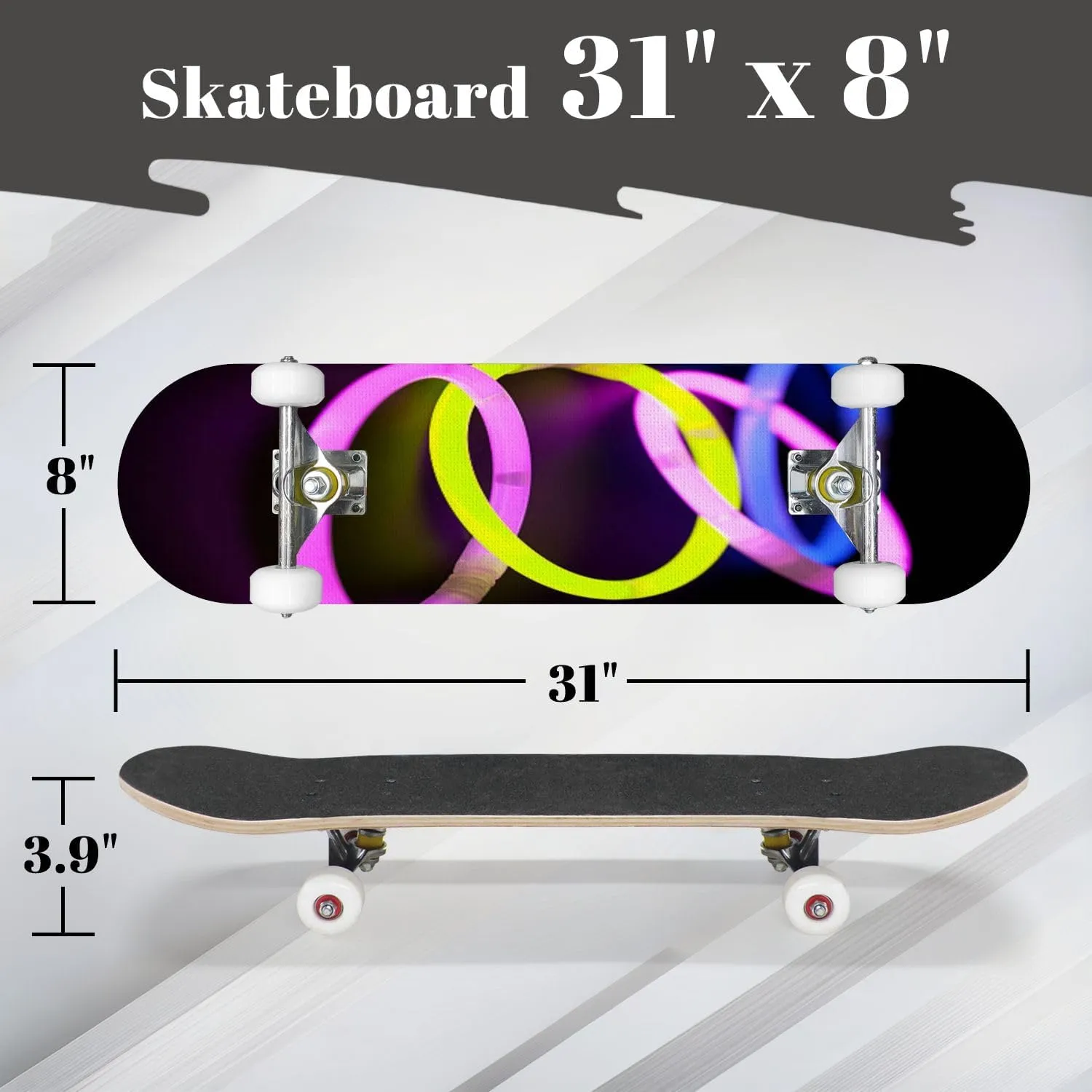 Complete Skateboard with Paper Clip Beginner Skateboard 7-Layer Maple Wood Double Kick Concave Skate Board for Kids, Adults, Teens 31" x 8"