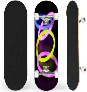 Complete Skateboard with Paper Clip Beginner Skateboard 7-Layer Maple Wood Double Kick Concave Skate Board for Kids, Adults, Teens 31" x 8"