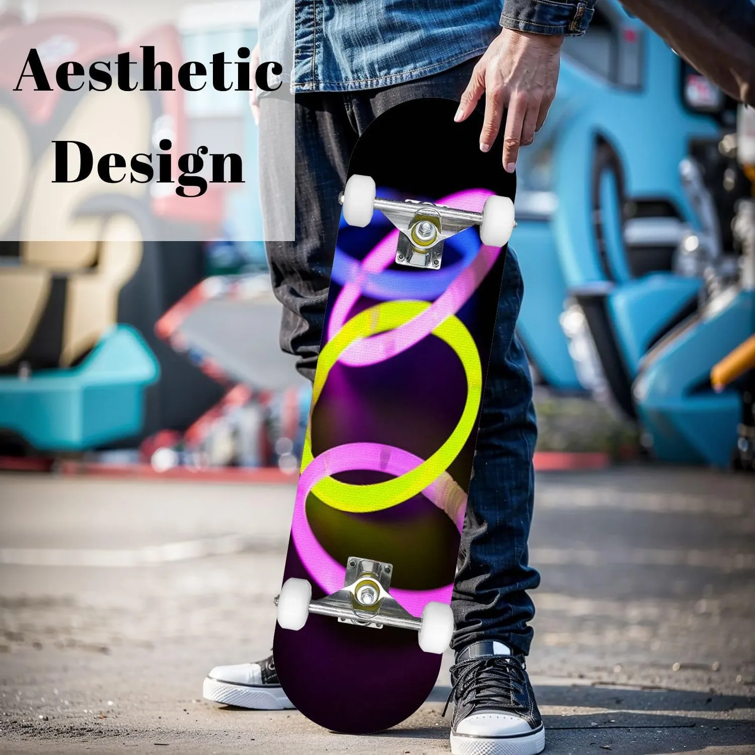 Complete Skateboard with Paper Clip Beginner Skateboard 7-Layer Maple Wood Double Kick Concave Skate Board for Kids, Adults, Teens 31" x 8"