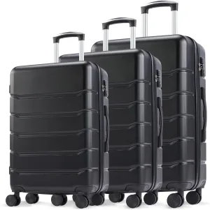 Convenient Travel with Hard-Sided Expandable Suitcase Set, 3-Pack with Smooth Rotating Wheels and Adjustable Handle, Black