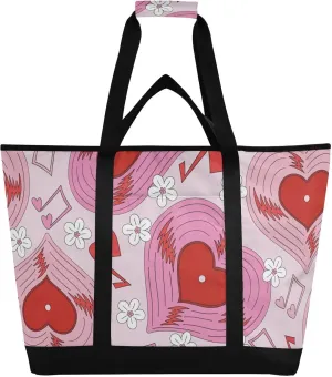 Cooler Bags Large Large Reusable Grocery Tote for Picnic Travel Collapsible Cold Bag Perfect for Transporting Hot or Cold Food Travel Insulated Bag or Beach Cooler Bags Groovy Hippie Floral Hear