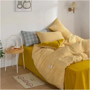 Cotton 3pcs Plaid Duvet Cover Sets,Grid Geometric Pattern Printed Comforter Cover,with Zipper Closure & Corner Ties(B,Twin)