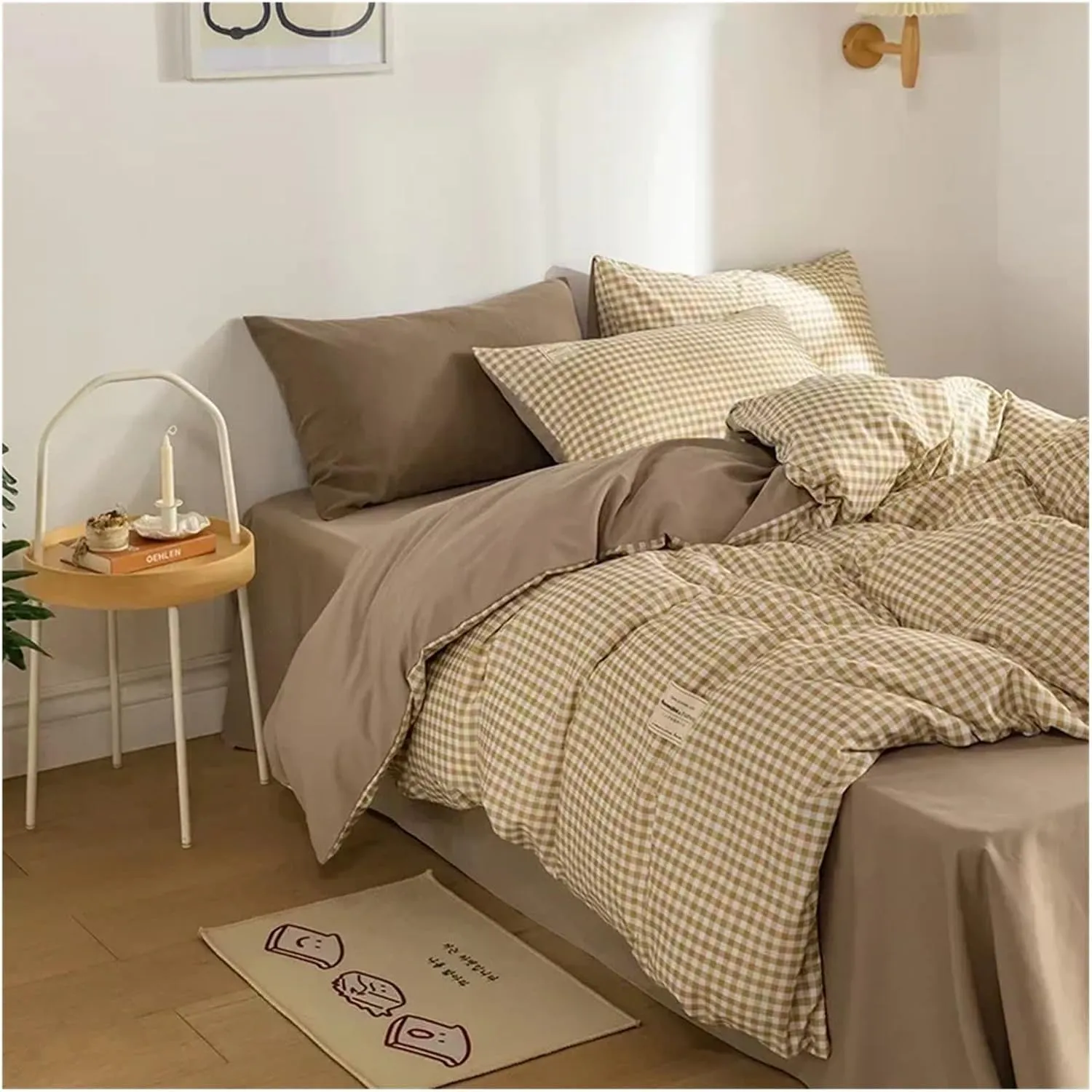 Cotton 3pcs Plaid Duvet Cover Sets,Grid Geometric Pattern Printed Comforter Cover,with Zipper Closure & Corner Ties(B,Twin)