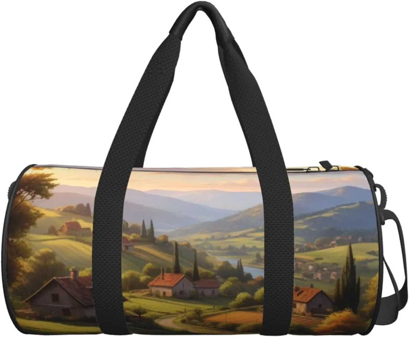 Countryside Road Printed Travel Bag,Round Personal Item Storage bag,Foldie Duffel Bag for Traveling Vacation,Fitness,Sports