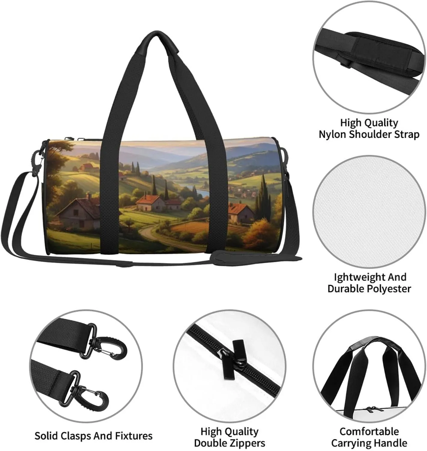 Countryside Road Printed Travel Bag,Round Personal Item Storage bag,Foldie Duffel Bag for Traveling Vacation,Fitness,Sports