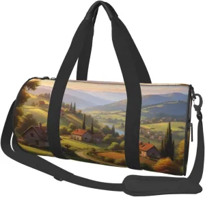 Countryside Road Printed Travel Bag,Round Personal Item Storage bag,Foldie Duffel Bag for Traveling Vacation,Fitness,Sports