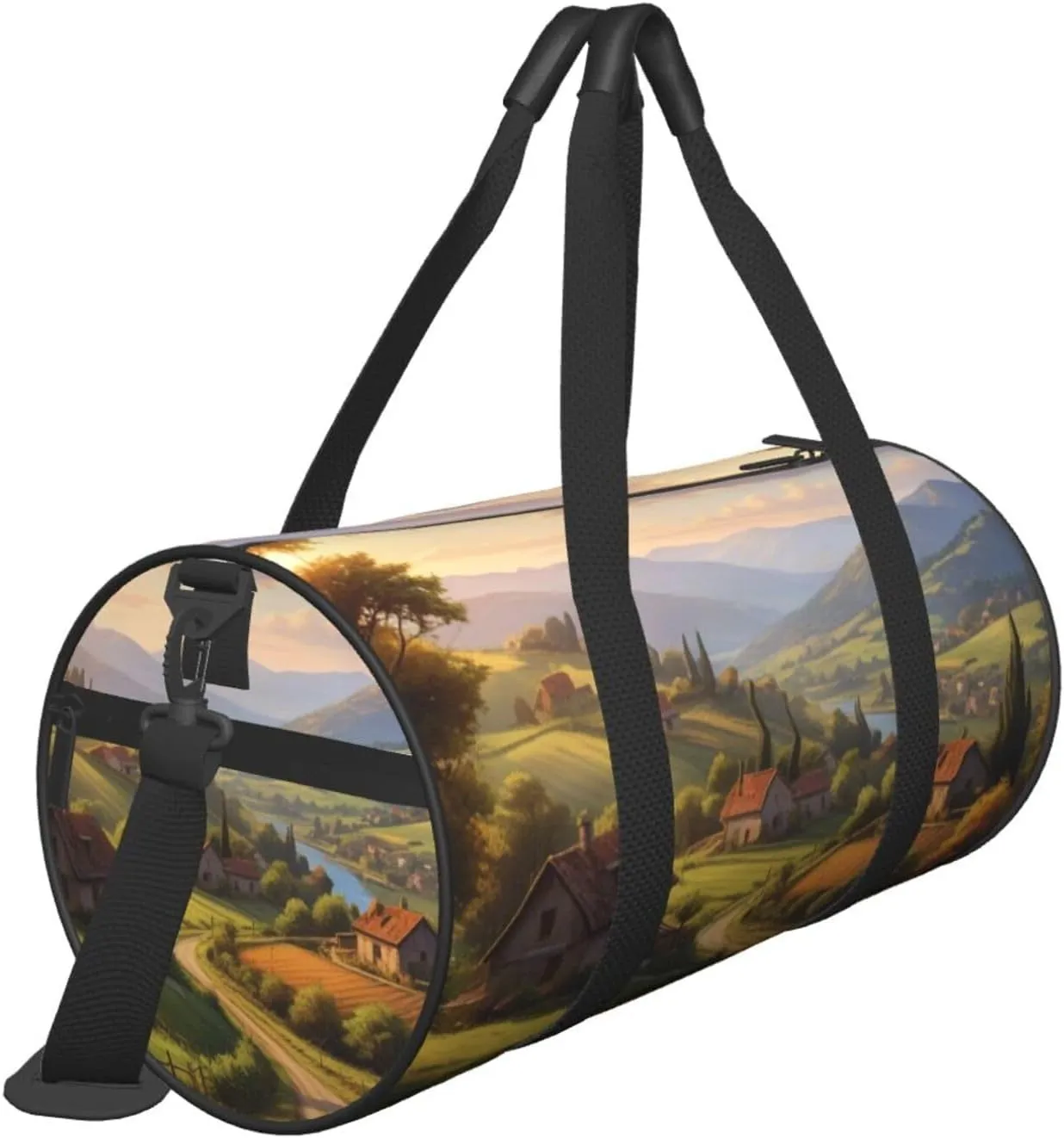 Countryside Road Printed Travel Bag,Round Personal Item Storage bag,Foldie Duffel Bag for Traveling Vacation,Fitness,Sports