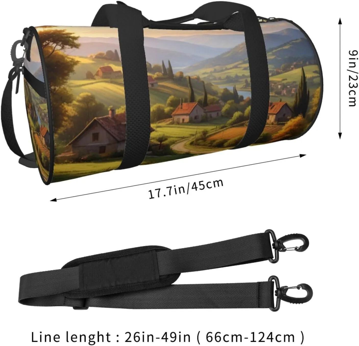 Countryside Road Printed Travel Bag,Round Personal Item Storage bag,Foldie Duffel Bag for Traveling Vacation,Fitness,Sports