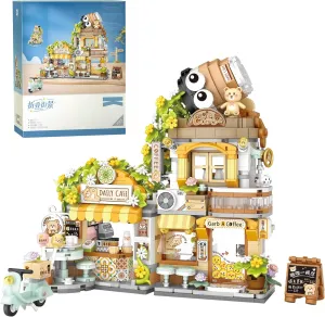 Creative Brick Box Street View-Coffee Shop Mini Building Toy Animals Interactive for Kids, Simulation Architecture Toy for Girls and Boys Ages 6  - Gift Easter, Birthday, Christmas (1077 PCS)
