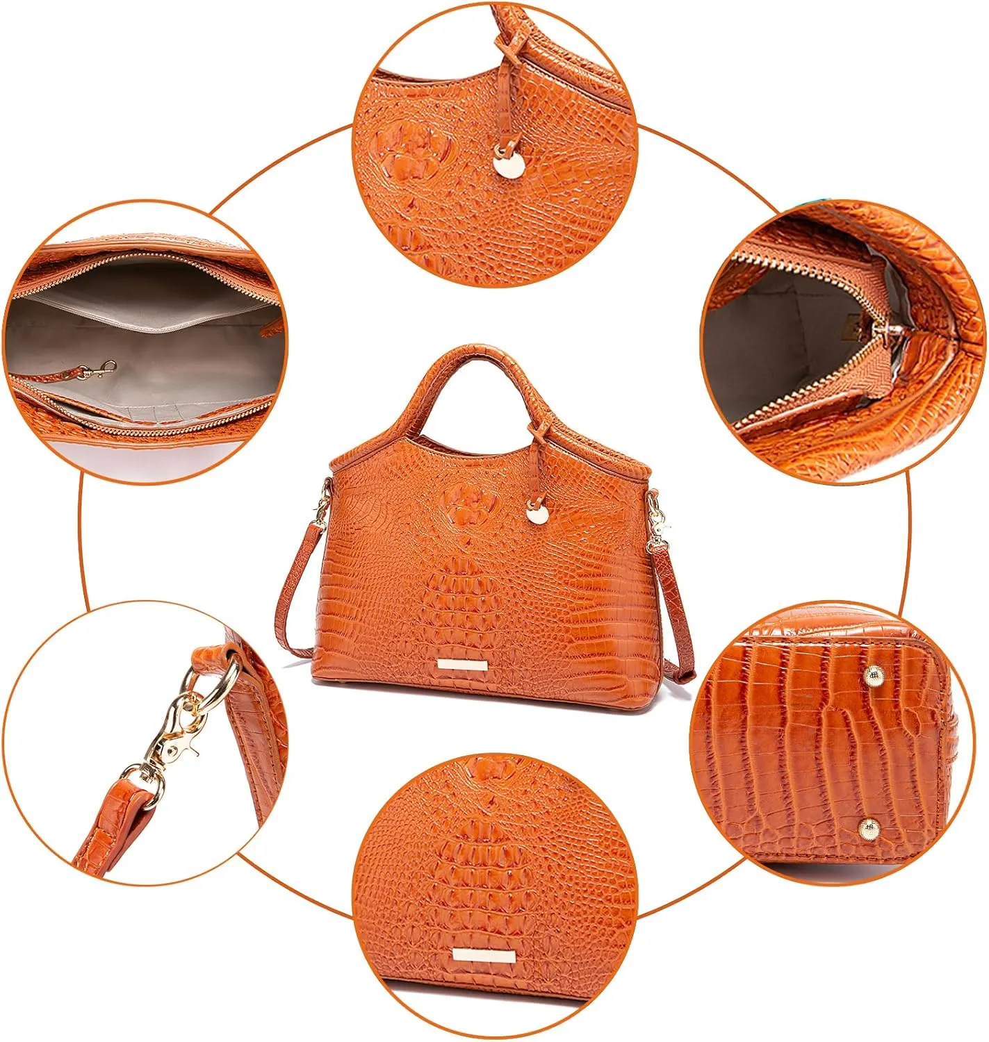 Crocodile Pattern Gradient Top Handle Satchel Large Capacity Tote Bag Casual Versatile Commuter Bag Leather