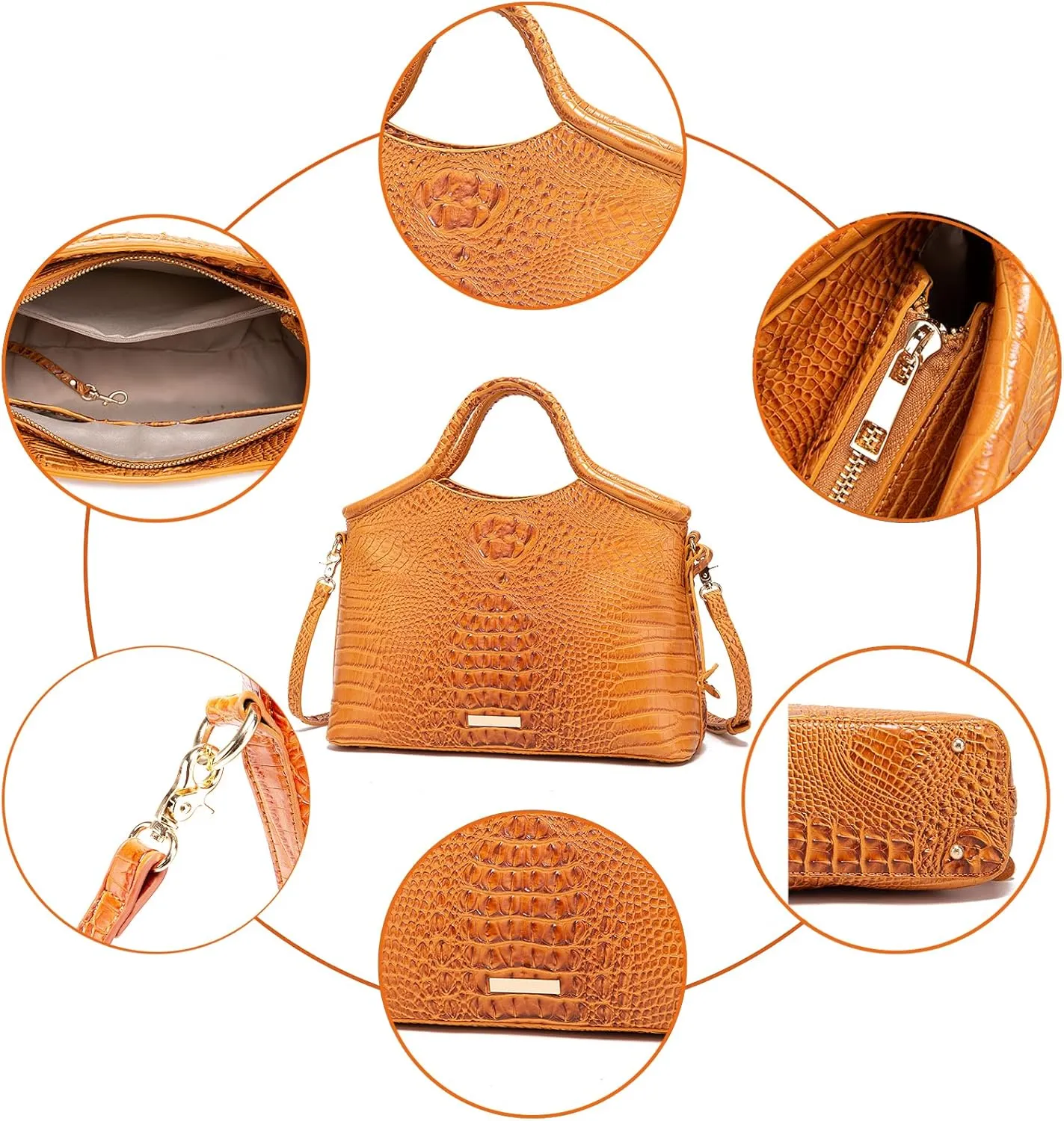 Crocodile Pattern Gradient Top Handle Satchel Large Capacity Tote Bag Casual Versatile Commuter Bag Leather