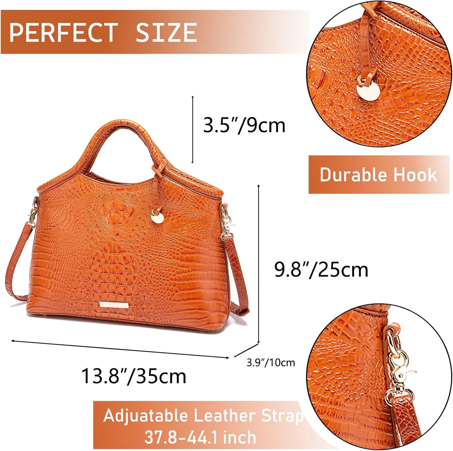 Crocodile Pattern Gradient Top Handle Satchel Large Capacity Tote Bag Casual Versatile Commuter Bag Leather