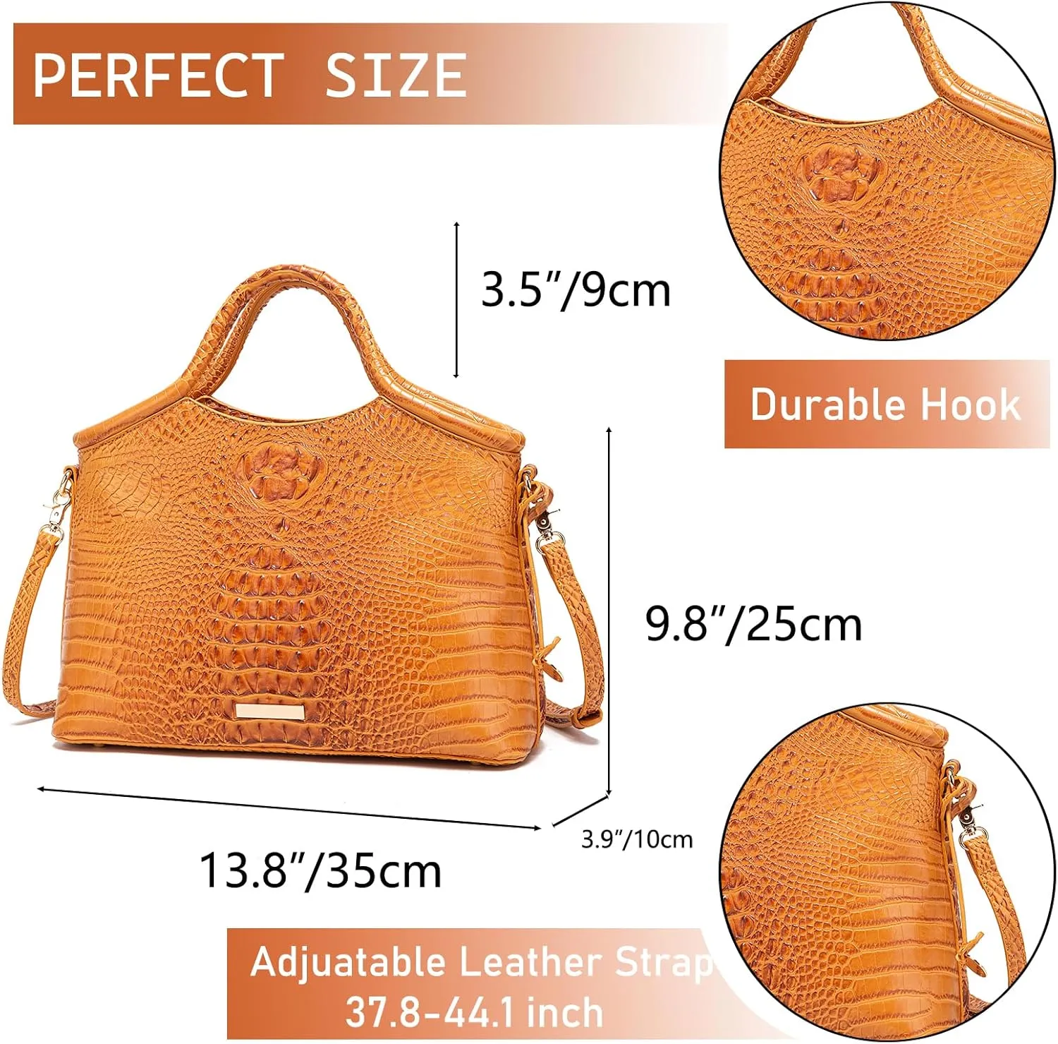 Crocodile Pattern Gradient Top Handle Satchel Large Capacity Tote Bag Casual Versatile Commuter Bag Leather