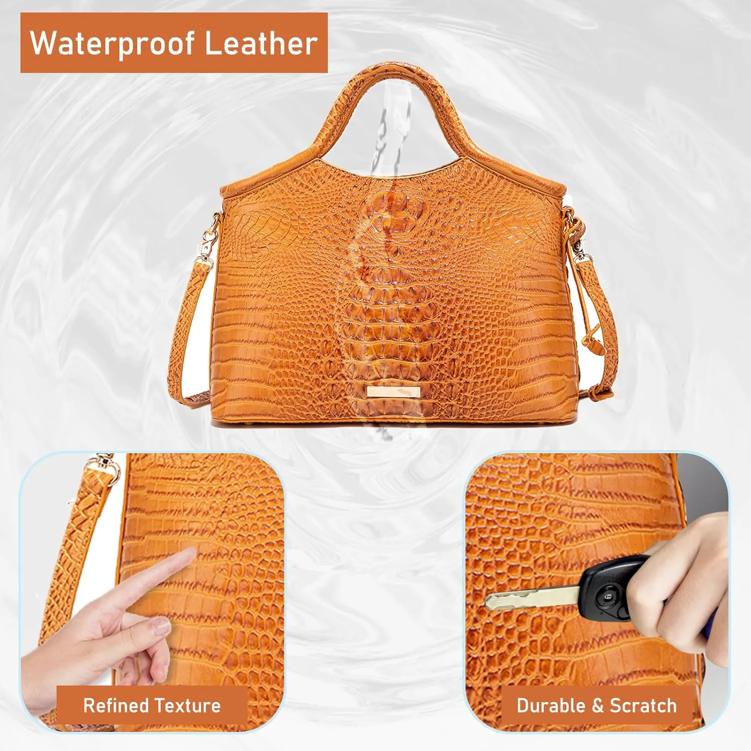 Crocodile Pattern Gradient Top Handle Satchel Large Capacity Tote Bag Casual Versatile Commuter Bag Leather