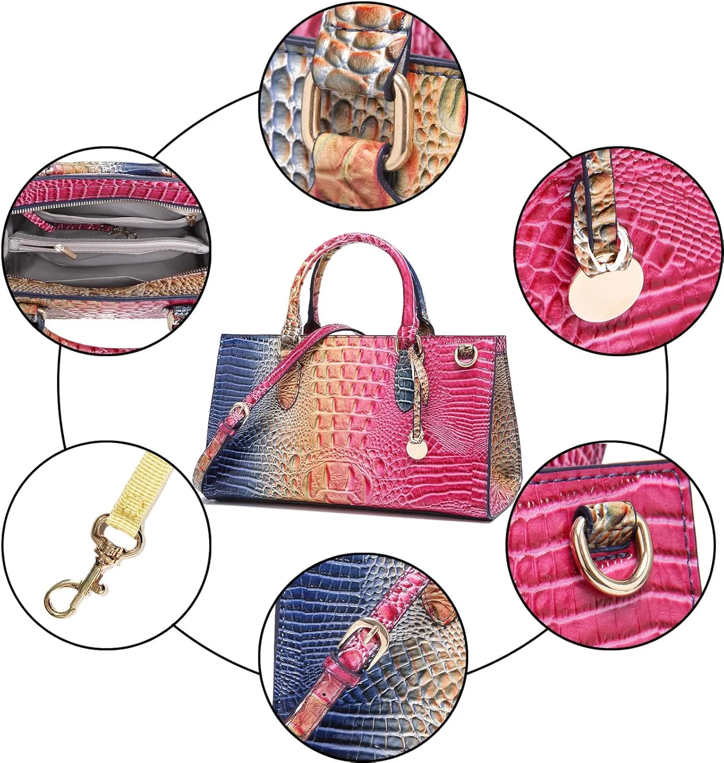 Crocodile Pattern Gradient Top Handle Satchel Large Capacity Tote Bag