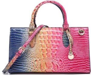Crocodile Pattern Gradient Top Handle Satchel Large Capacity Tote Bag