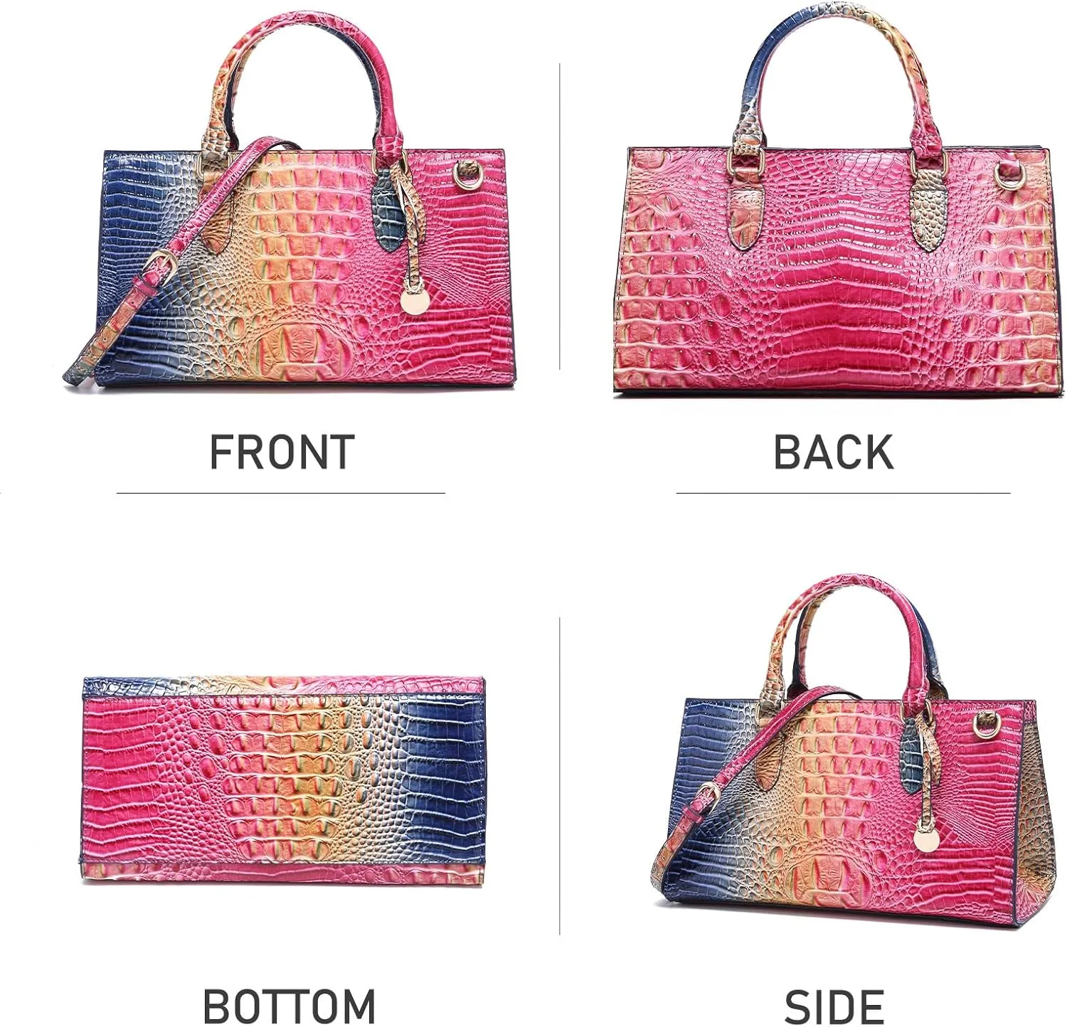 Crocodile Pattern Gradient Top Handle Satchel Large Capacity Tote Bag