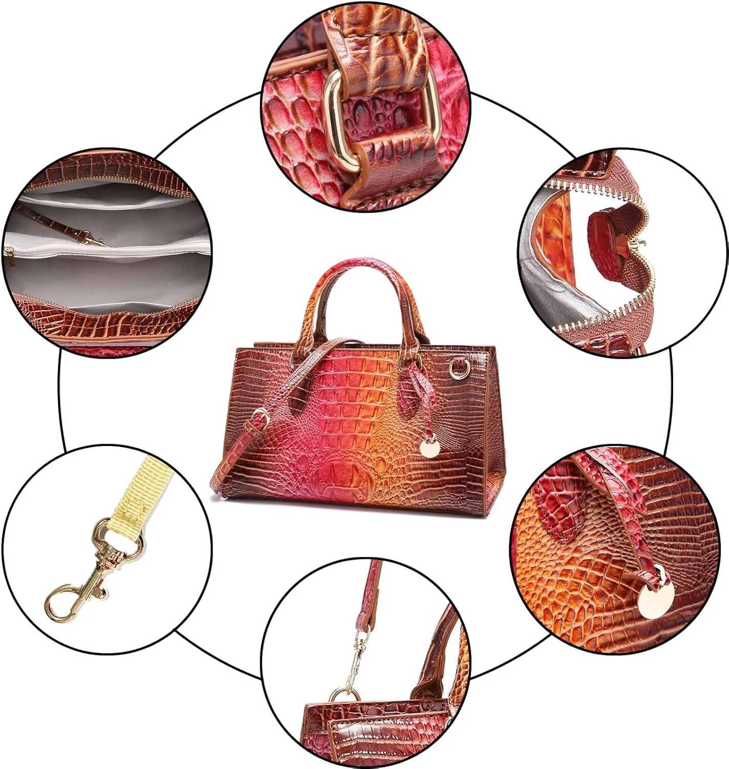 Crocodile Pattern Gradient Top Handle Satchel Large Capacity Tote Bag