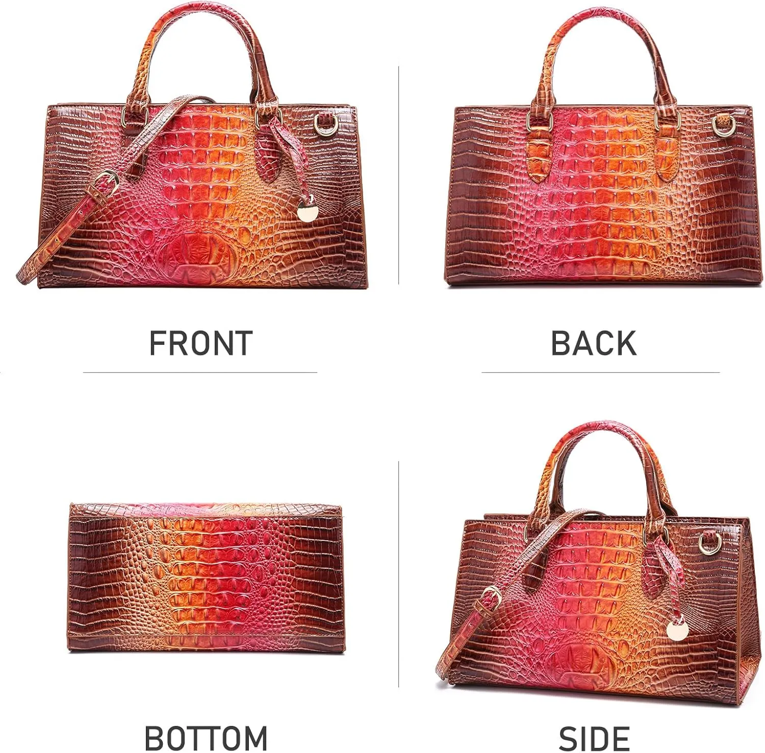 Crocodile Pattern Gradient Top Handle Satchel Large Capacity Tote Bag