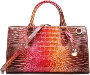 Crocodile Pattern Gradient Top Handle Satchel Large Capacity Tote Bag