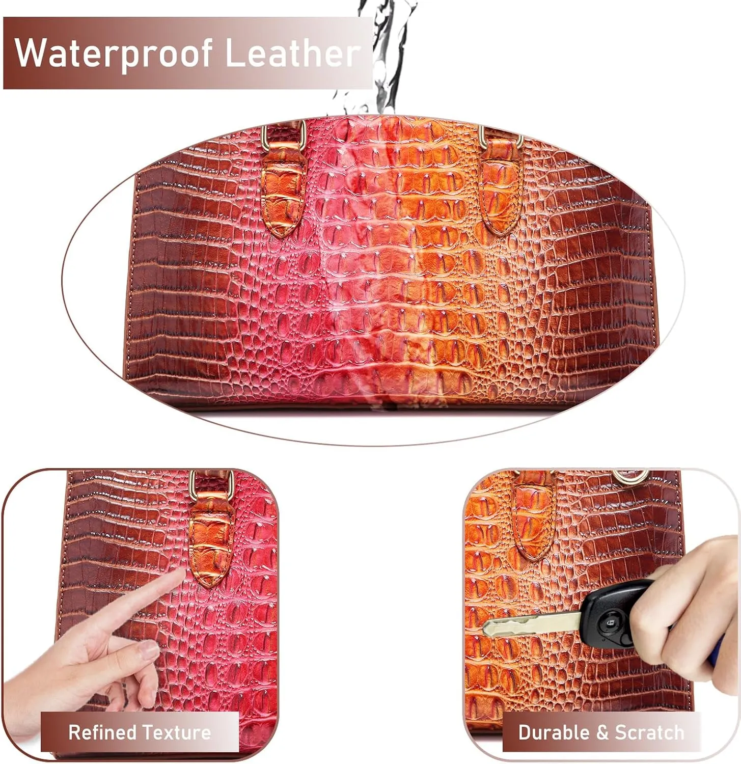 Crocodile Pattern Gradient Top Handle Satchel Large Capacity Tote Bag