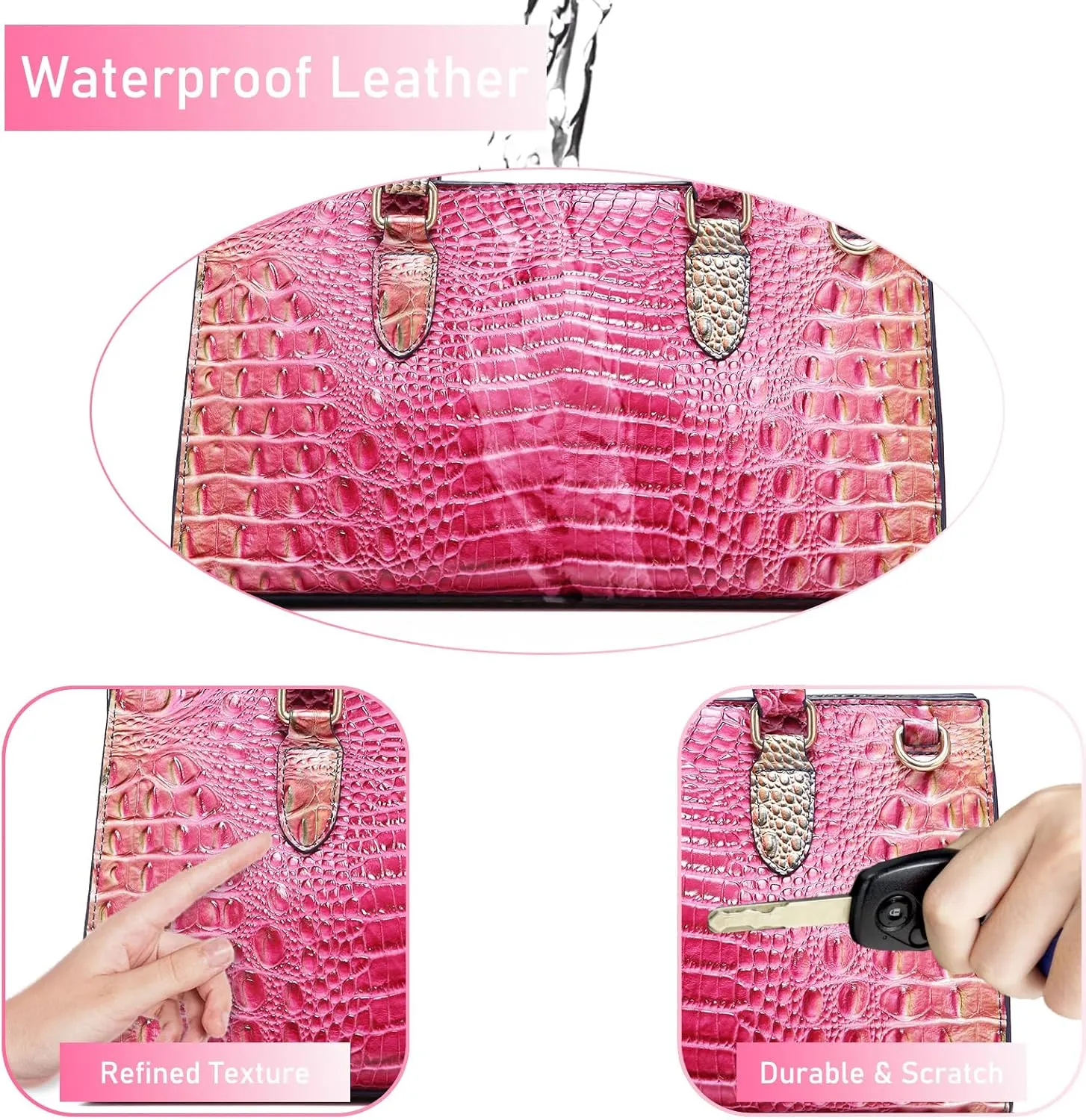 Crocodile Pattern Gradient Top Handle Satchel Large Capacity Tote Bag