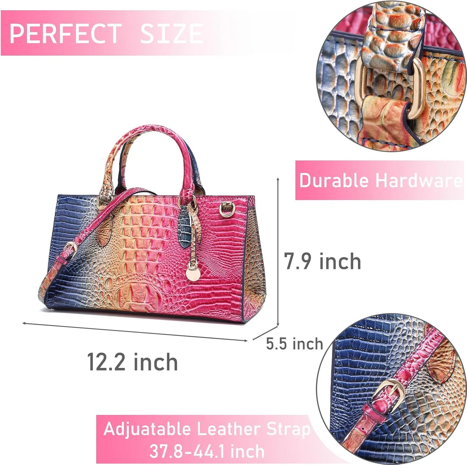 Crocodile Pattern Gradient Top Handle Satchel Large Capacity Tote Bag