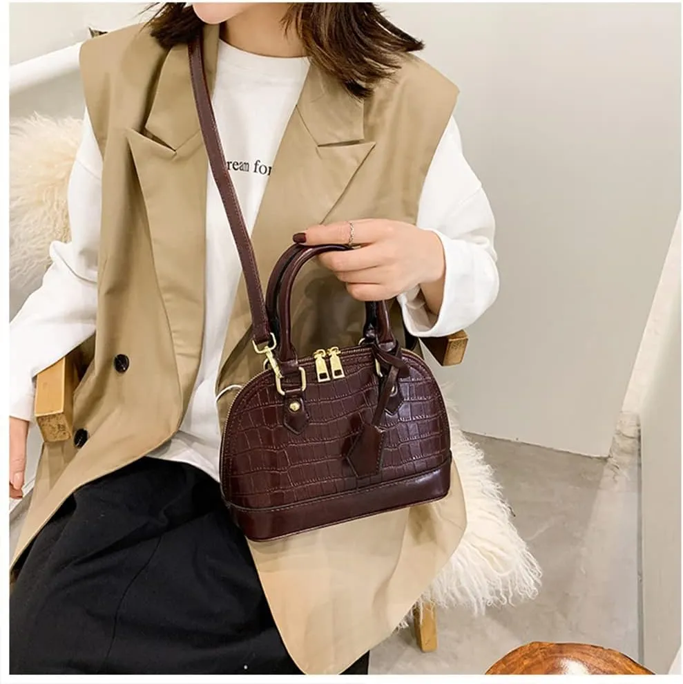 Crocodile Pattern Leather Dome Crossbody Bag for Women - Stylish Top Handle Satchel Handbag & Versatile Shoulder Tote