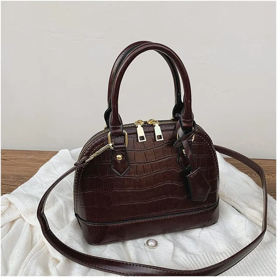 Crocodile Pattern Leather Dome Crossbody Bag for Women - Stylish Top Handle Satchel Handbag & Versatile Shoulder Tote