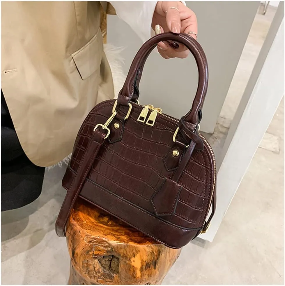 Crocodile Pattern Leather Dome Crossbody Bag for Women - Stylish Top Handle Satchel Handbag & Versatile Shoulder Tote