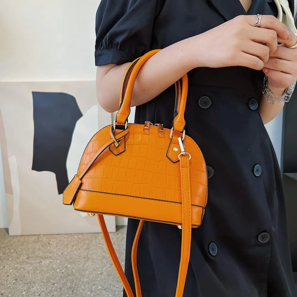 Crocodile Pattern Leather Dome Crossbody Bag for Women - Stylish Top Handle Satchel Handbag & Versatile Shoulder Tote