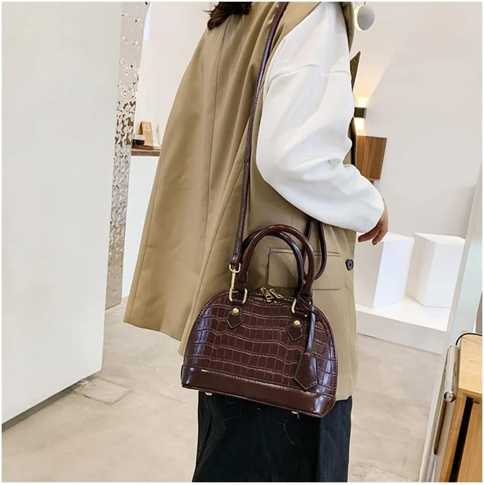 Crocodile Pattern Leather Dome Crossbody Bag for Women - Stylish Top Handle Satchel Handbag & Versatile Shoulder Tote