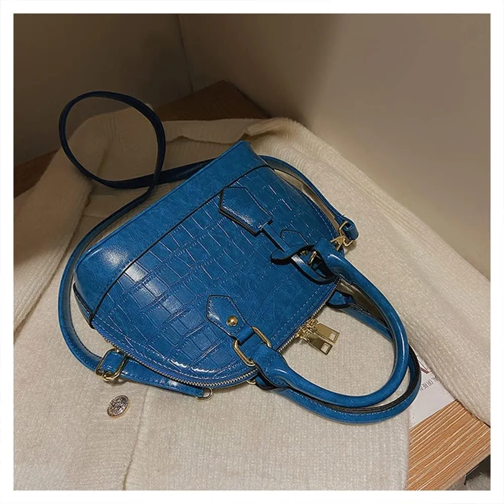 Crocodile Pattern Leather Dome Crossbody Bag for Women - Stylish Top Handle Satchel Handbag & Versatile Shoulder Tote
