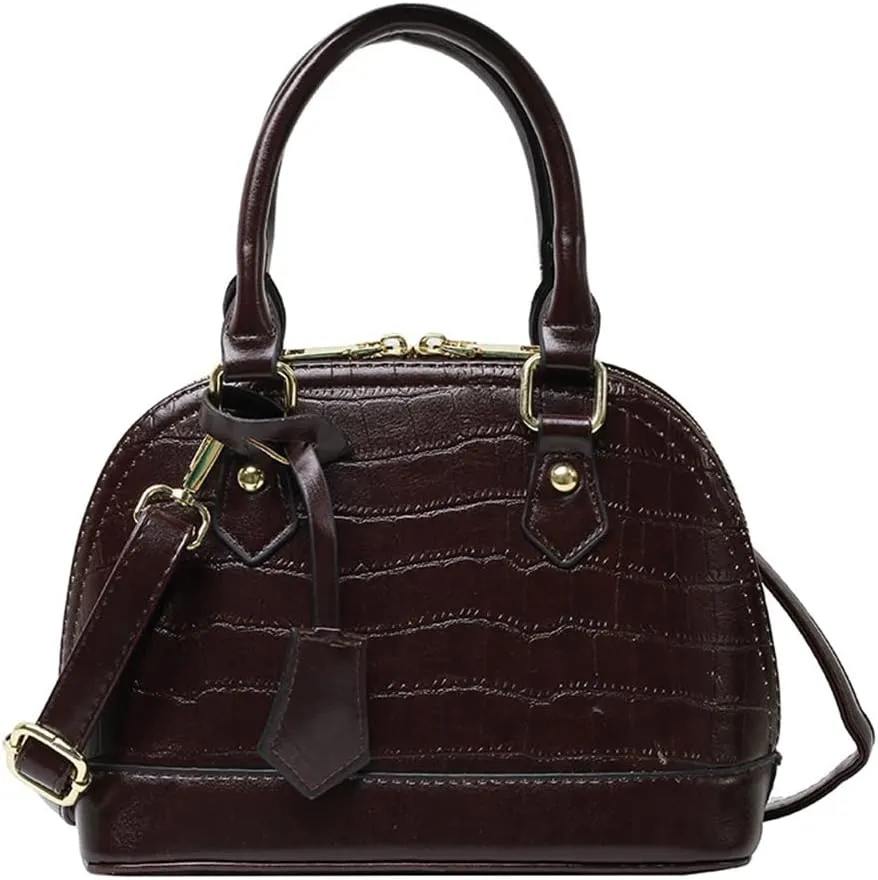 Crocodile Pattern Leather Dome Crossbody Bag for Women - Stylish Top Handle Satchel Handbag & Versatile Shoulder Tote