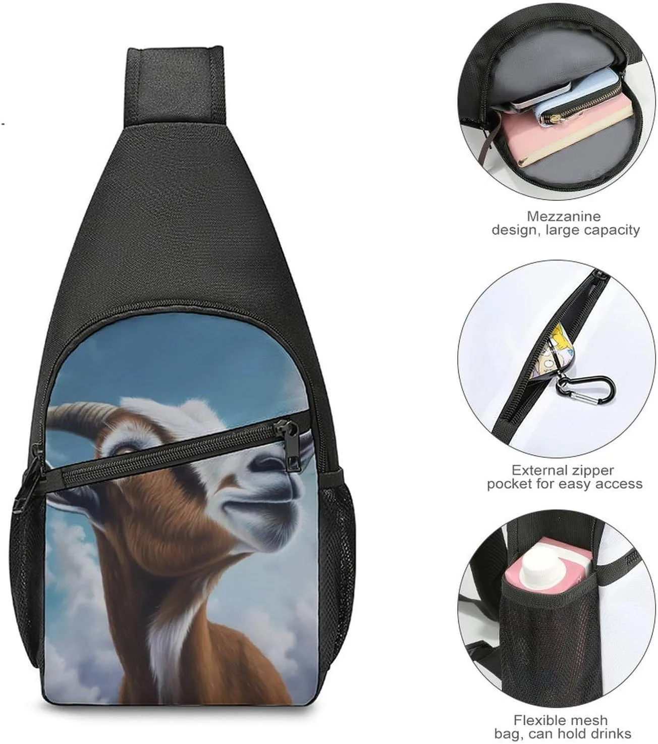 Crossbody Bag Travel Sling Bag for Men Small Sling Backpack Blue Goat Print Chest Bag Shoulder Bag for Outdoor