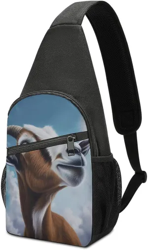 Crossbody Bag Travel Sling Bag for Men Small Sling Backpack Blue Goat Print Chest Bag Shoulder Bag for Outdoor