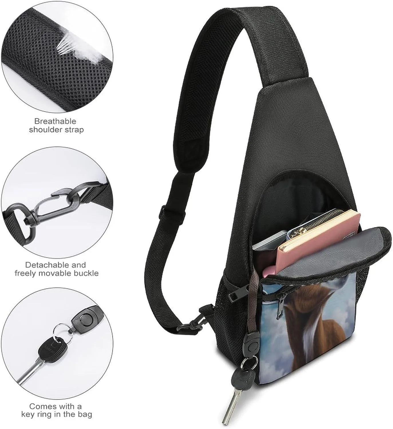 Crossbody Bag Travel Sling Bag for Men Small Sling Backpack Blue Goat Print Chest Bag Shoulder Bag for Outdoor