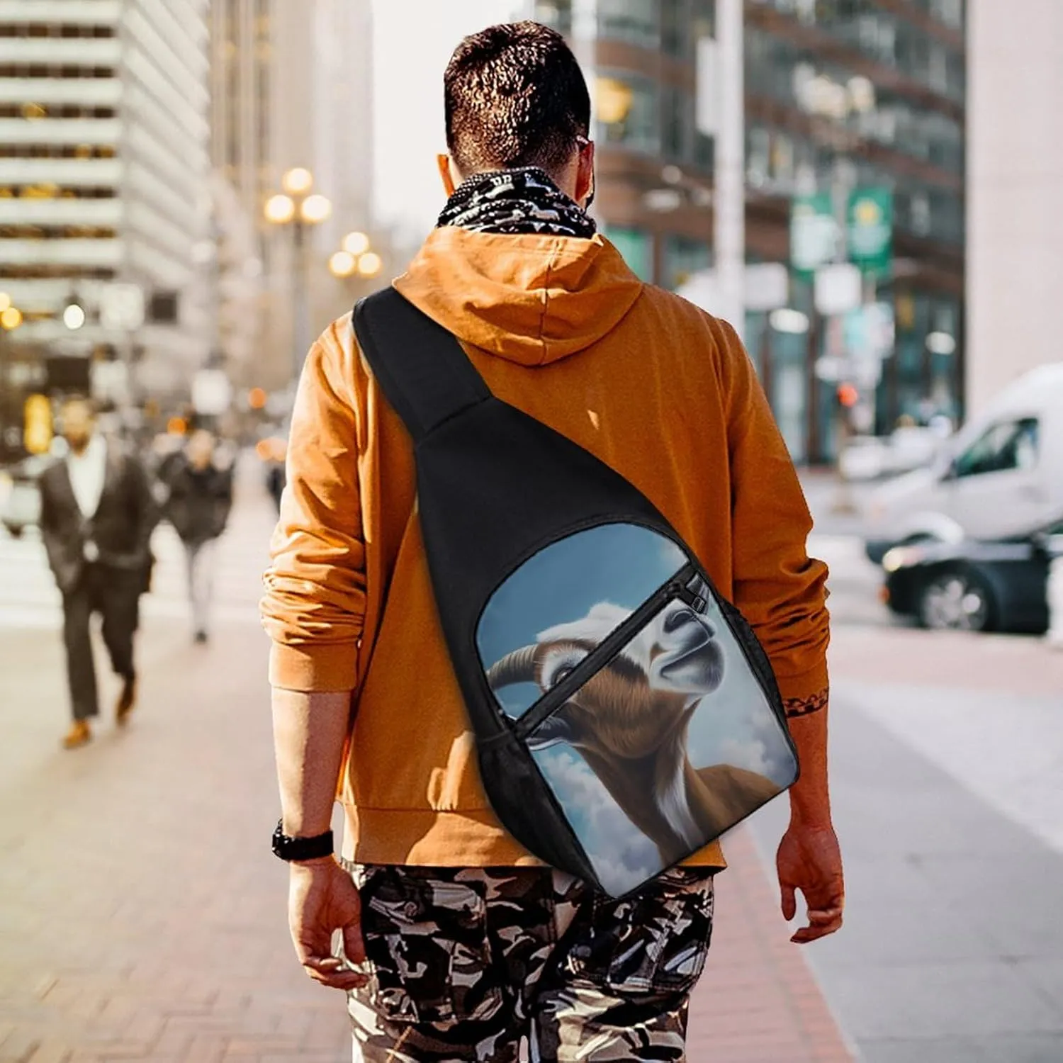 Crossbody Bag Travel Sling Bag for Men Small Sling Backpack Blue Goat Print Chest Bag Shoulder Bag for Outdoor